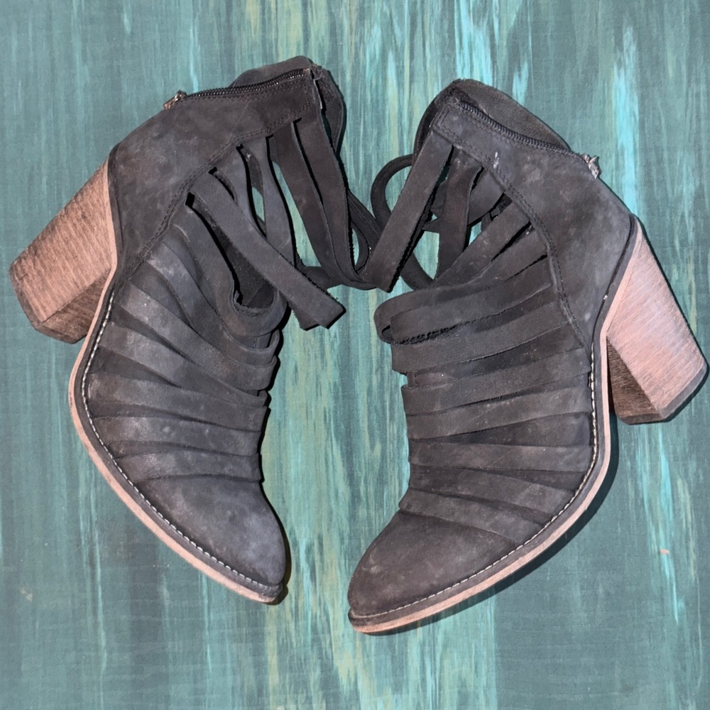 Free People Black Strappy Heeled Boots